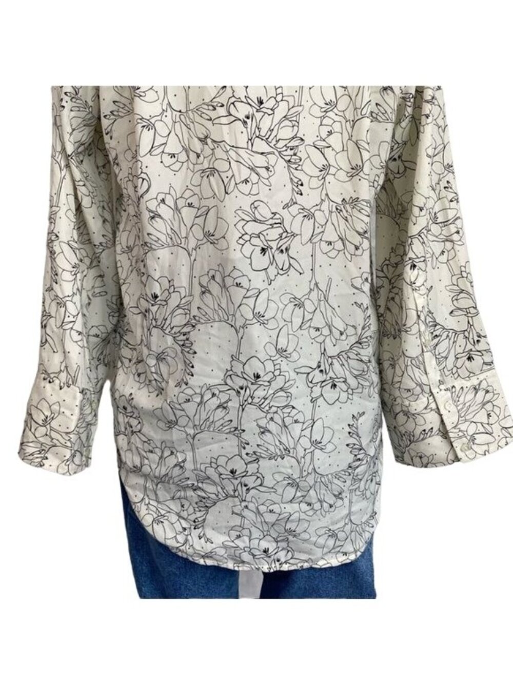 Treasure & Bond Floral Print Button-Up Blouse Long Sleeve White & Black Womens X - Picture 7 of 11